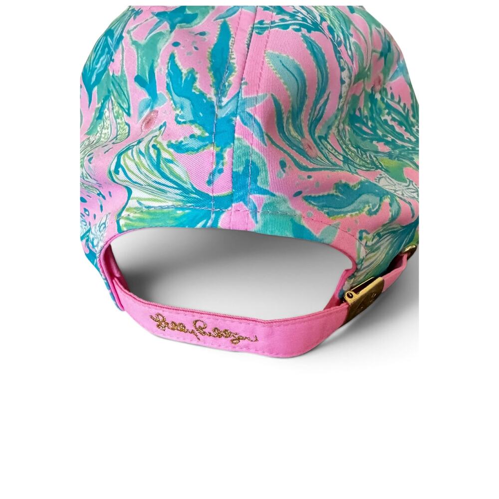 Lilly Pulitzer Run Around Baseball Hat Cap Pink And Blue Tropical Print - Picture 4 of 6